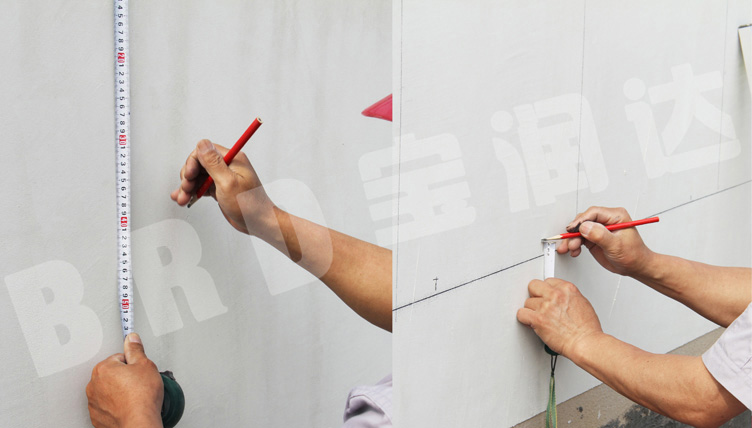 寶潤(rùn)達(dá)外墻保溫一體板施工步驟-彈線(xiàn)分隔